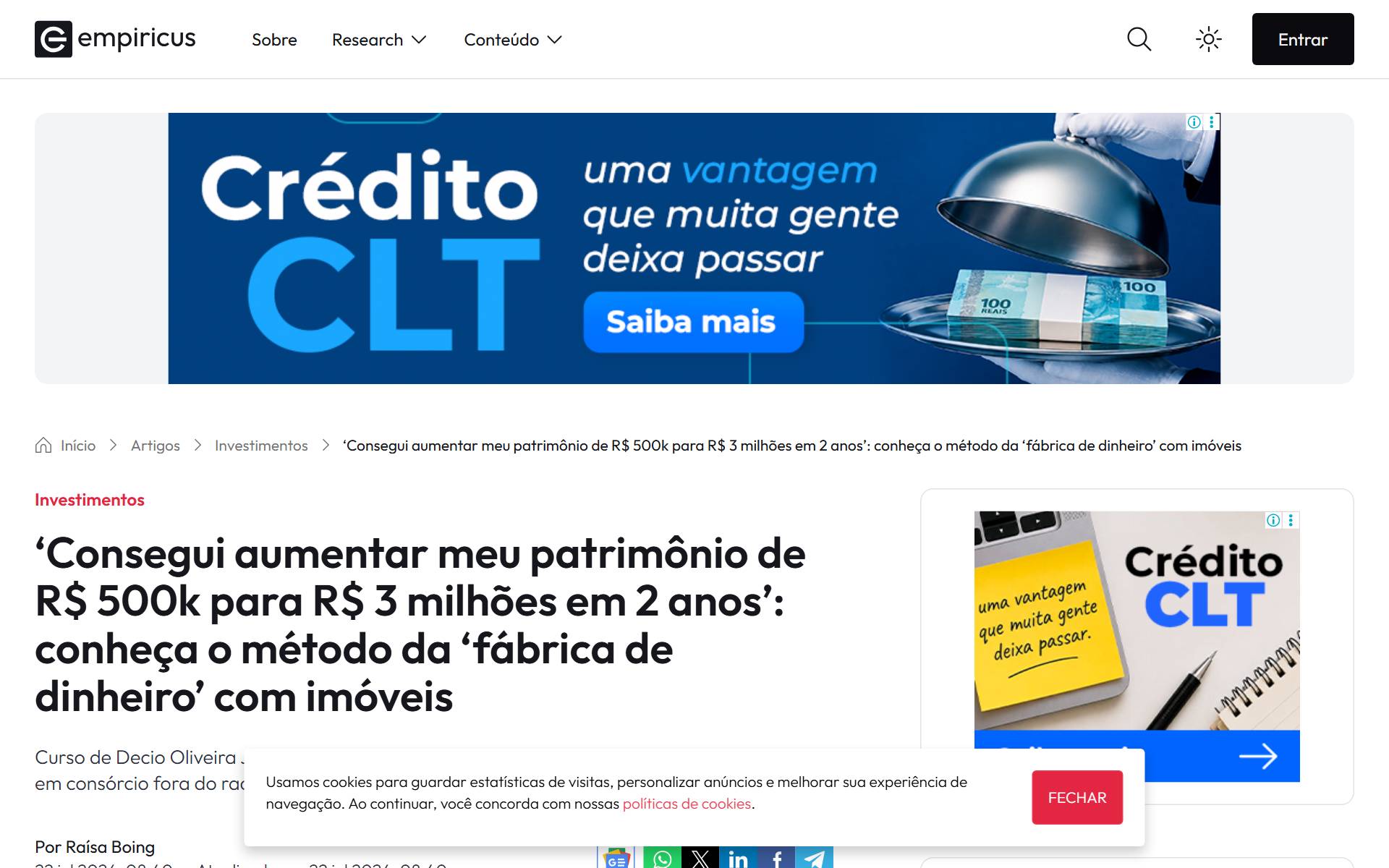 Matéria da Empiricus sobre o método de Décio Oliveira Jr. para multiplicar patrimônio com imóveis
