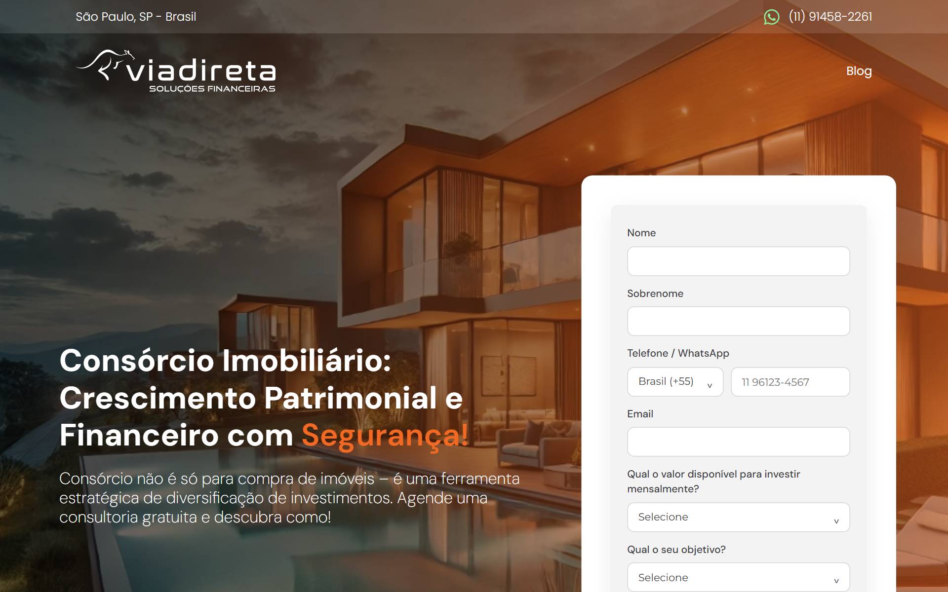 Site da Via Direta Consultoria, com apresentação institucional da empresa