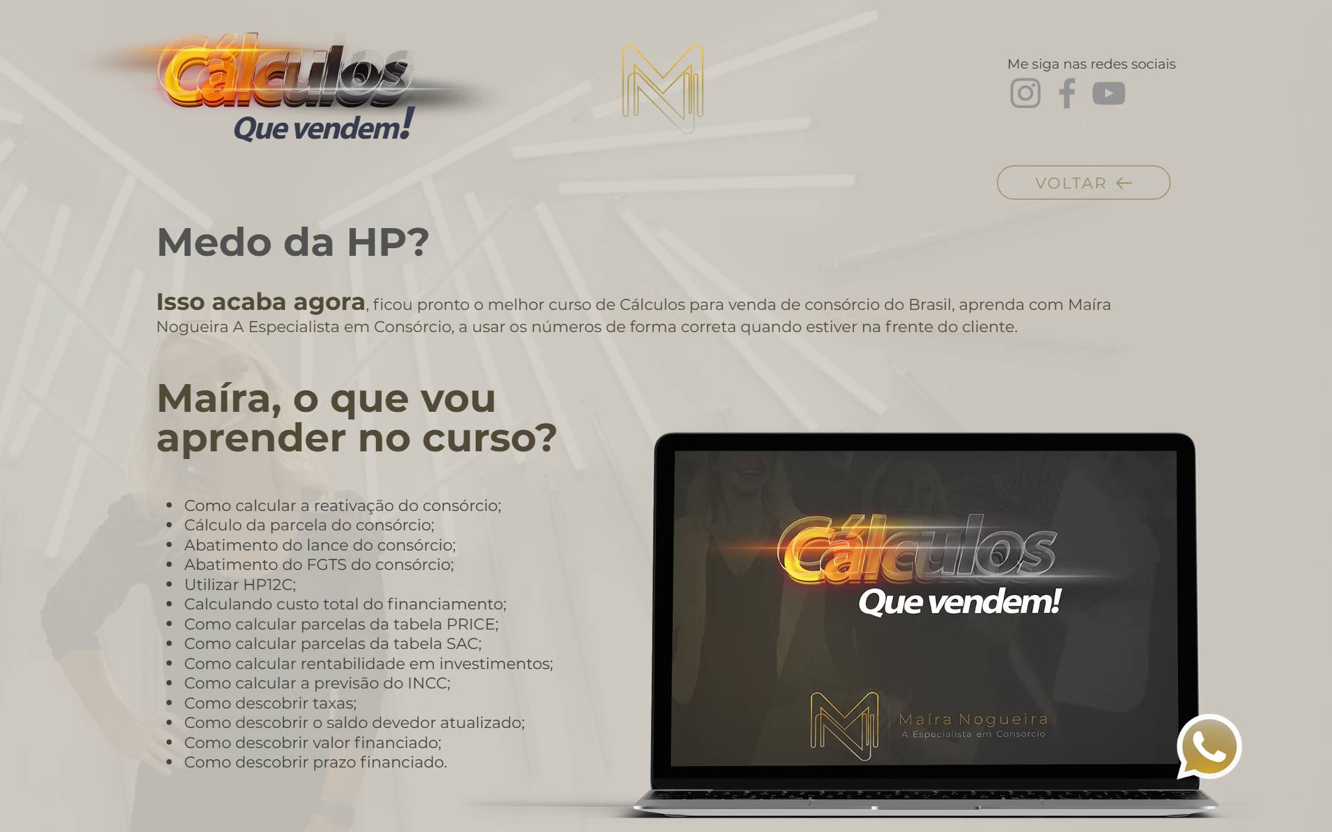 Página de cálculos do site de Maíra Nogueira, usada como isca de captura