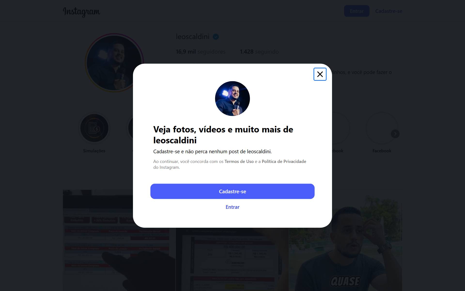 Perfil de Léo Scaldini no Instagram, com 16,9 mil seguidores e discurso de tecnologia